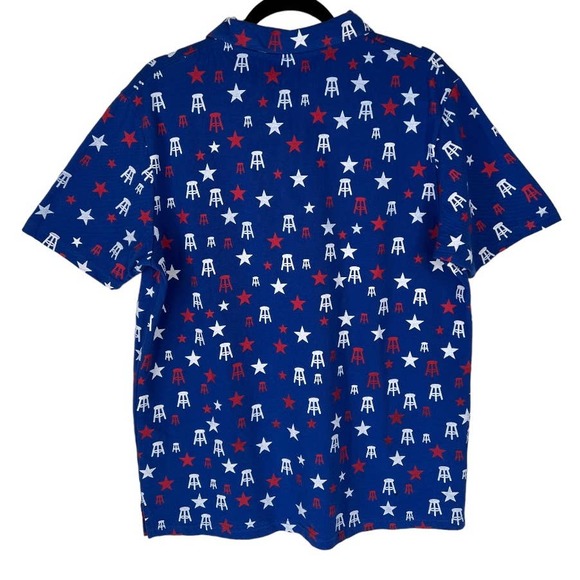 BARSTOOL Sports Shirt Mens Large Blue Red White Short Sleeve All Over Print - Picture 4 of 5